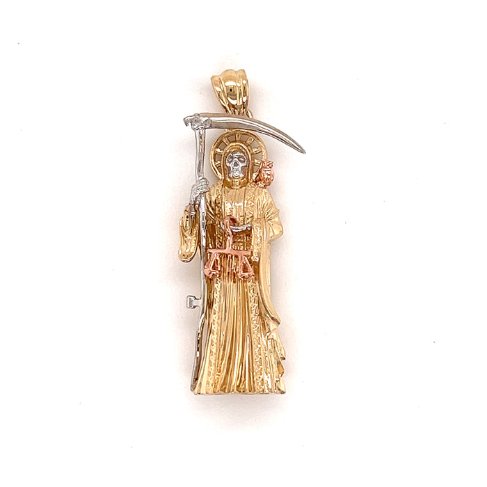 14k Full Body Santa Muerte Gold Pendant with Figaro Chain