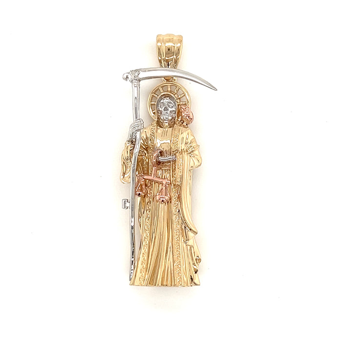 14k Large Fullbody Santa Muerte Pendant with Figaro Chain