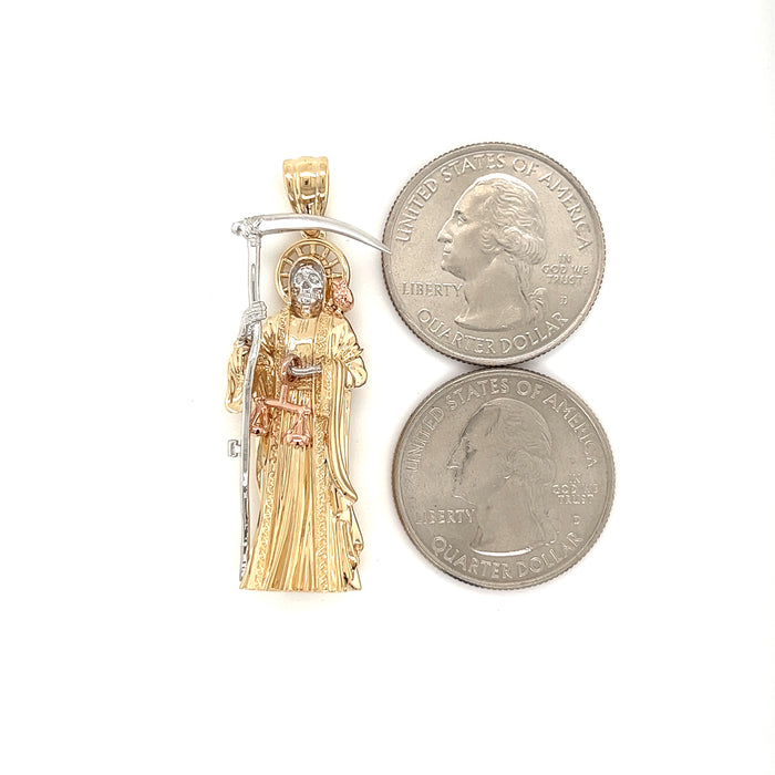 14k Large Fullbody Santa Muerte Pendant with Figaro Chain