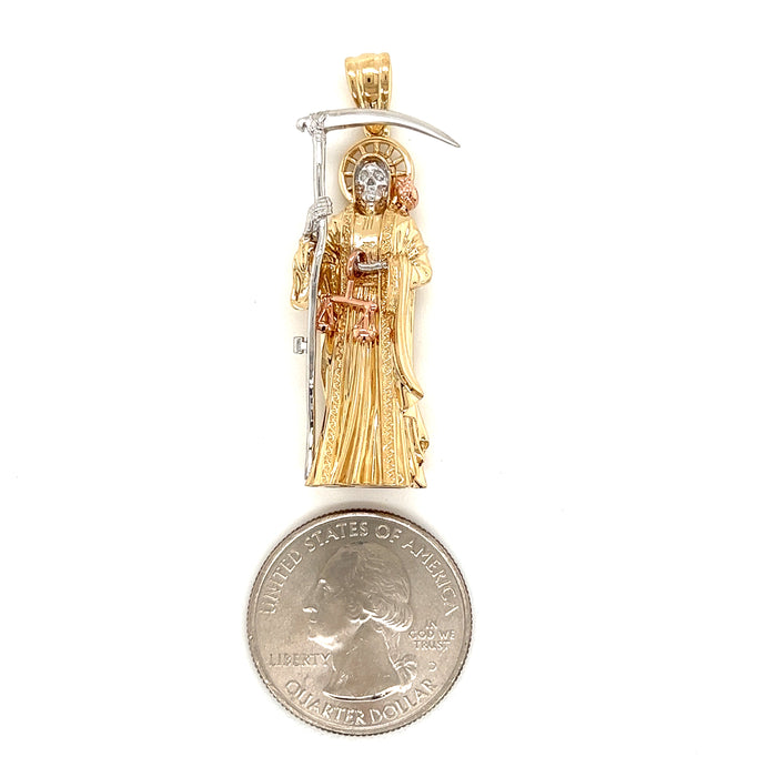 14k Large Fullbody Santa Muerte Pendant with Figaro Chain