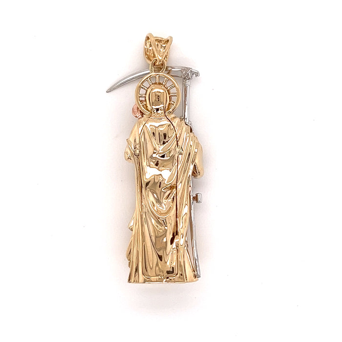 14k Large Fullbody Santa Muerte Pendant with Figaro Chain