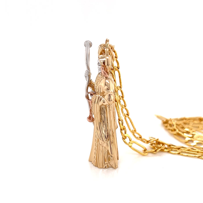 14k Large Fullbody Santa Muerte Pendant with Figaro Chain