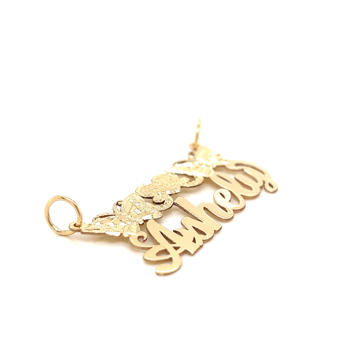 14k Cursive Gold Name with Butterflies and Center Top Heart and Valentino Necklace