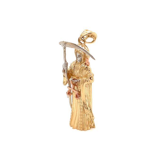 14k Full Body Santa Muerte Gold Pendant with Figaro Chain