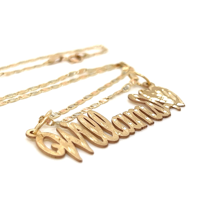 14k Gold Name Matte Finish and Diamond Cut Throughout with Valentino Necklace