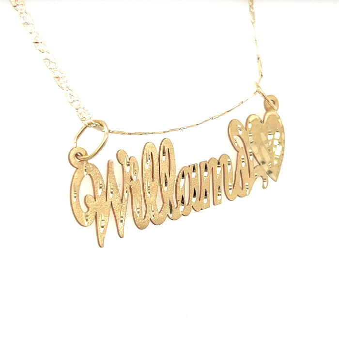 14k Gold Name Matte Finish and Diamond Cut Throughout with Valentino Necklace