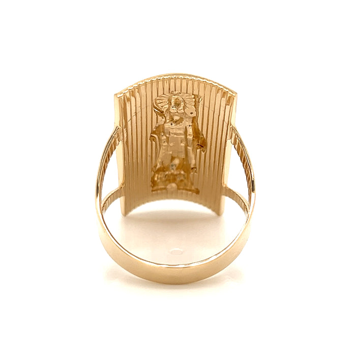 14k Gold Large Santa Muerte Ring with Money Bag and White Gold Halo