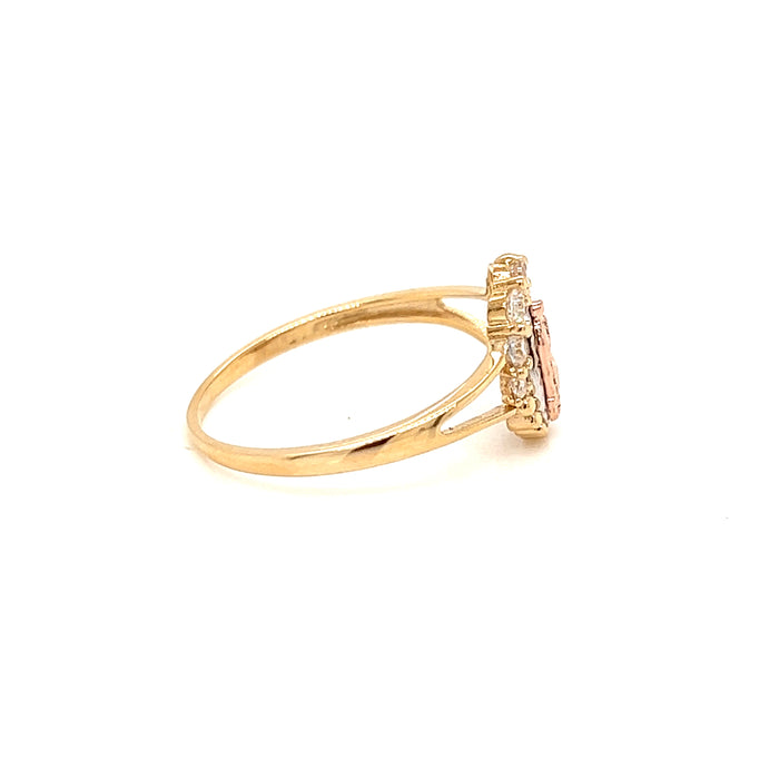 14k Gold Virgin Mary Ring with Gemstone Top Arch