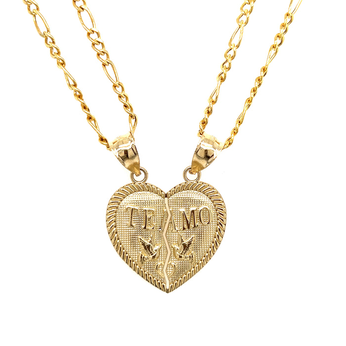 14k Large Break Apart Gold Heart Pendant with Figaro Necklaces