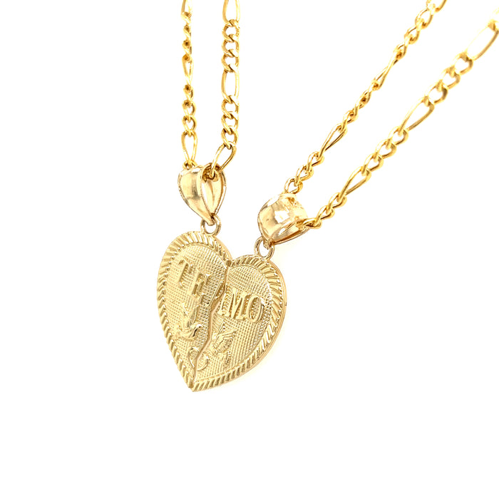 14k Large Break Apart Gold Heart Pendant with Figaro Necklaces