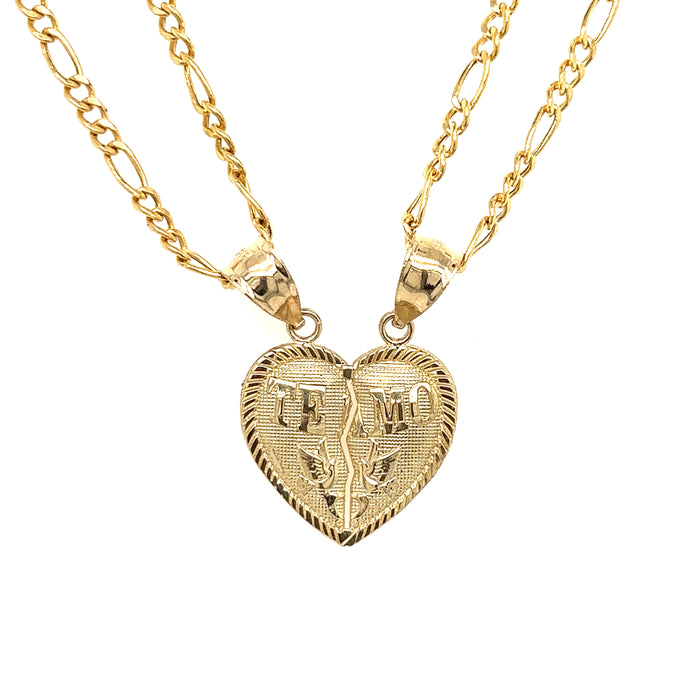 14k Medium Break Apart Gold Heart Pendant with Figaro Necklaces