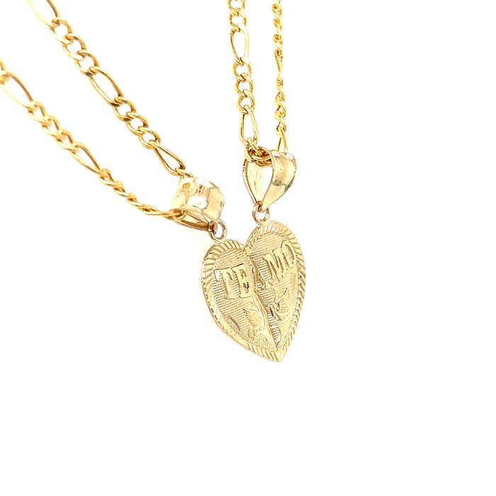 14k Medium Break Apart Gold Heart Pendant with Figaro Necklaces