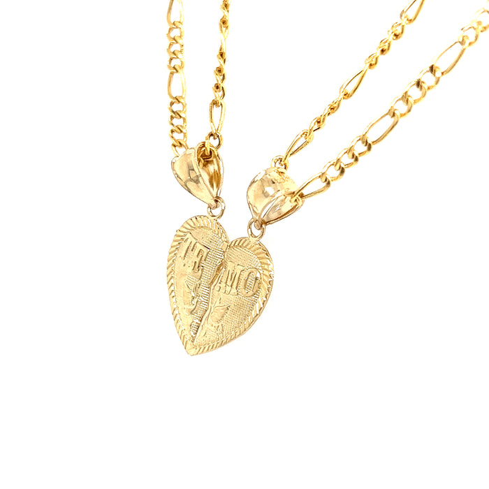 14k Medium Break Apart Gold Heart Pendant with Figaro Necklaces