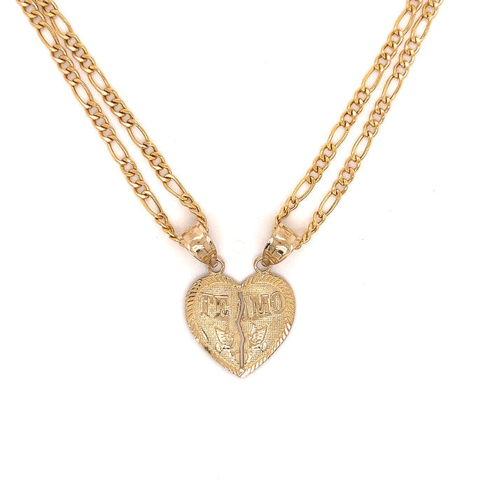 14k Medium Break Apart Gold Heart Pendant with Figaro Necklaces