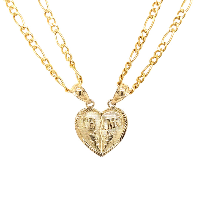 14k Small Break Apart Gold Heart Pendant with Figaro Necklaces