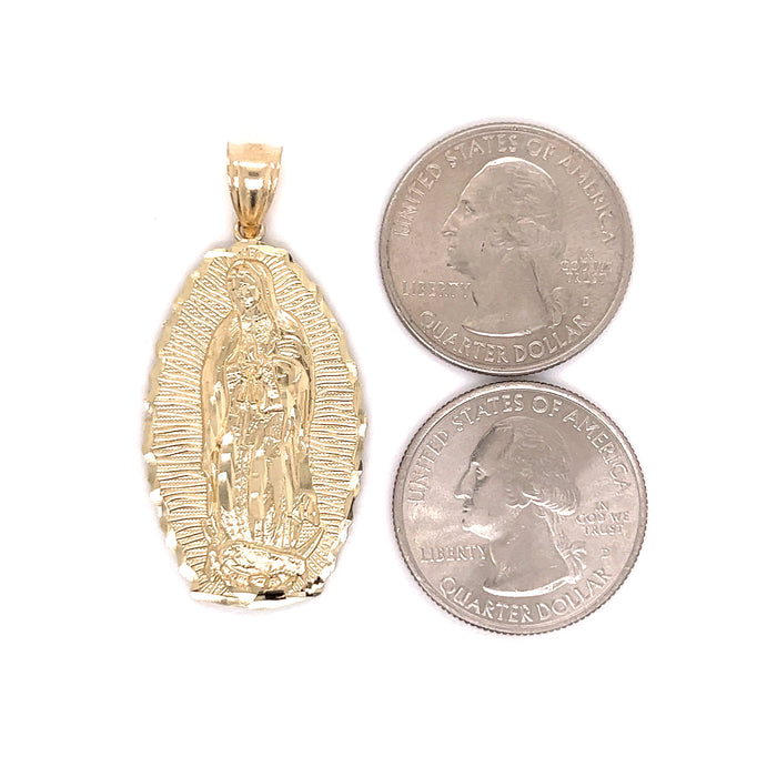 14k Large Gold Virgin Mary Radiant Pendant with Figaro Necklace