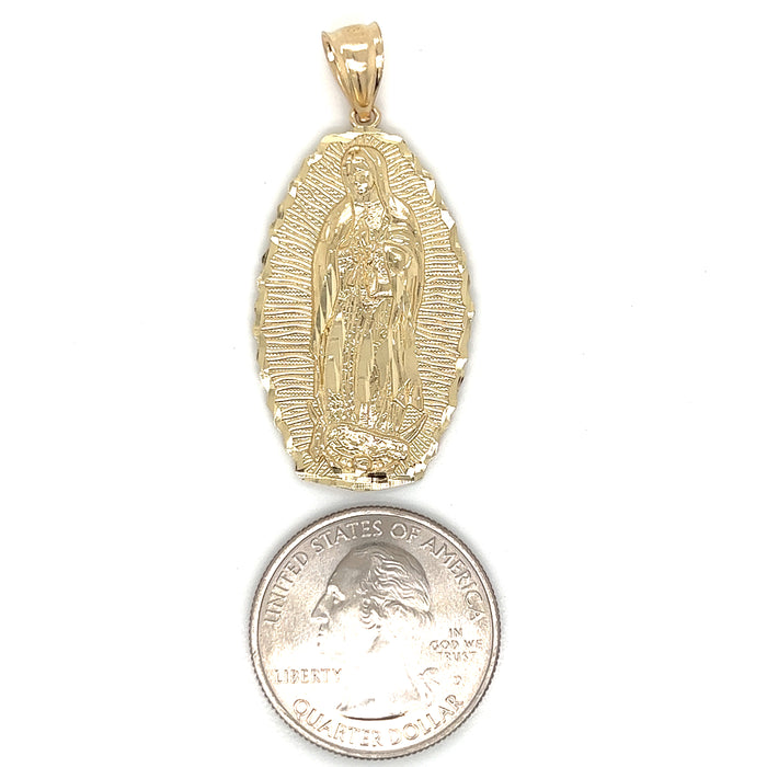 14k Large Gold Virgin Mary Radiant Pendant with Figaro Necklace