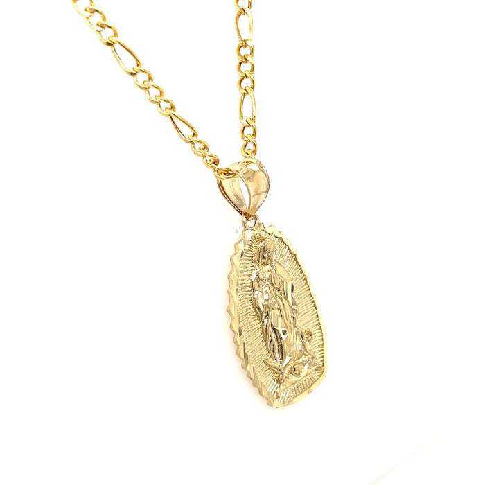 14k Medium Gold Virgin Mary Radiant Pendant with Figaro Necklace