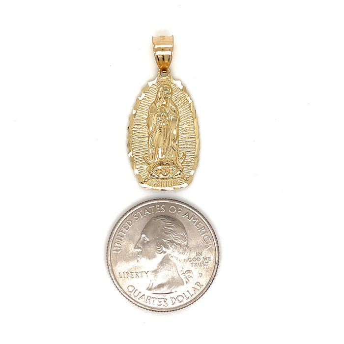 14k Medium Gold Virgin Mary Radiant Pendant with Figaro Necklace