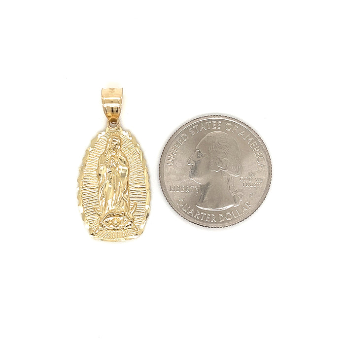 14k Medium Gold Virgin Mary Radiant Pendant with Figaro Necklace