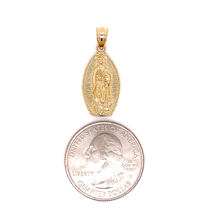 14k Gold Virgin Mary Radiant Pendant with Figaro Necklace