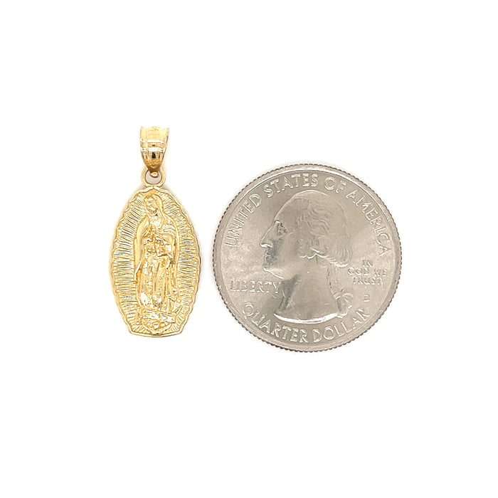 14k Gold Virgin Mary Radiant Pendant with Figaro Necklace