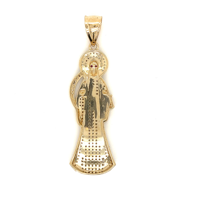 14k Gold Santa Muerte with Gemstones and Cuban Link Chain