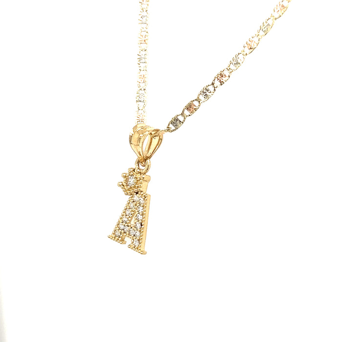 14k Gemstone Letter Initial Pendant with Crown and Valentino Necklace