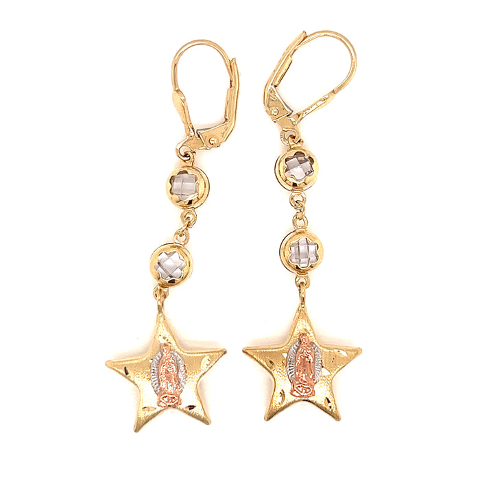 14k Gold Virgin Mary Dangling Star Earrings