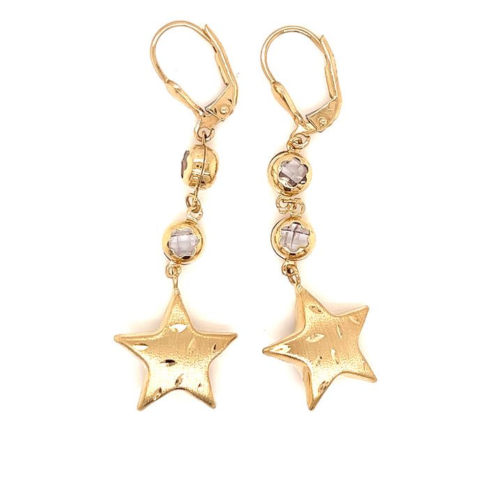 14k Gold Virgin Mary Dangling Star Earrings