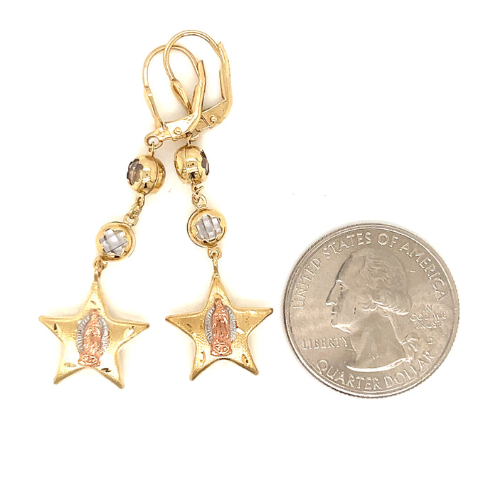 14k Gold Virgin Mary Dangling Star Earrings