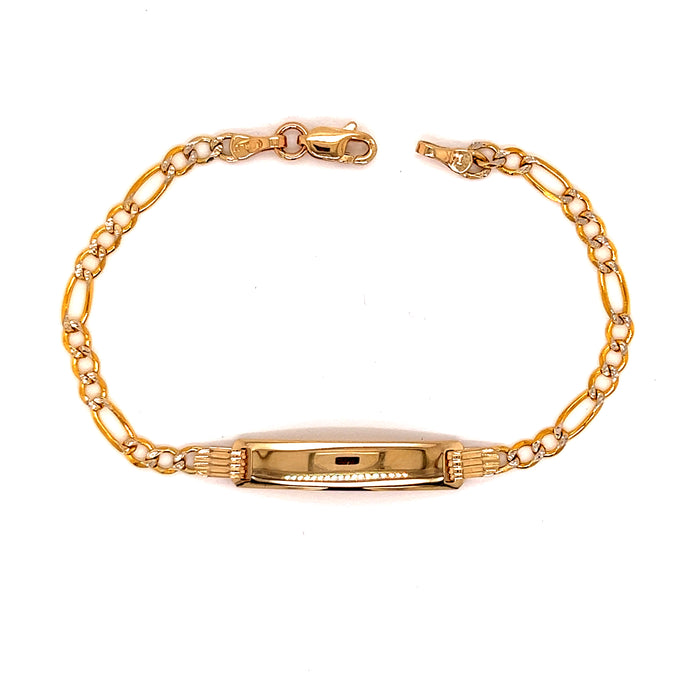 14k Gold Custom Name Baby ID Bracelet with Figaro Pavè Chain