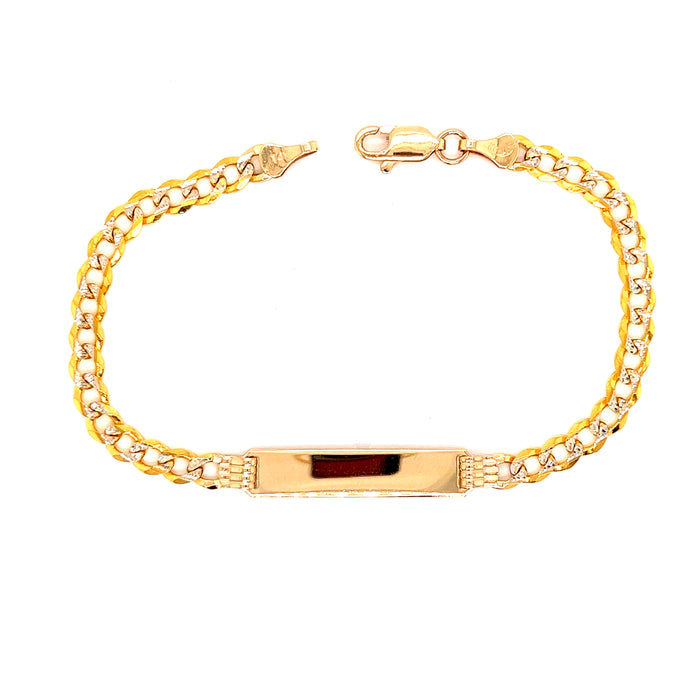 14k Gold Custom Name Kids ID Bracelet with Cuban Pavé Link Style Chain
