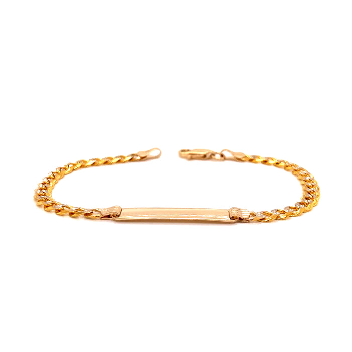 14k Gold Custom Name Kids ID Bracelet with Cuban Pavé Link Style Chain