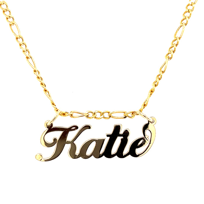 14k Classic Cursive Gold Name with Figaro Necklace