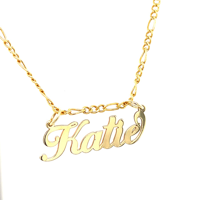 14k Classic Cursive Gold Name with Figaro Necklace