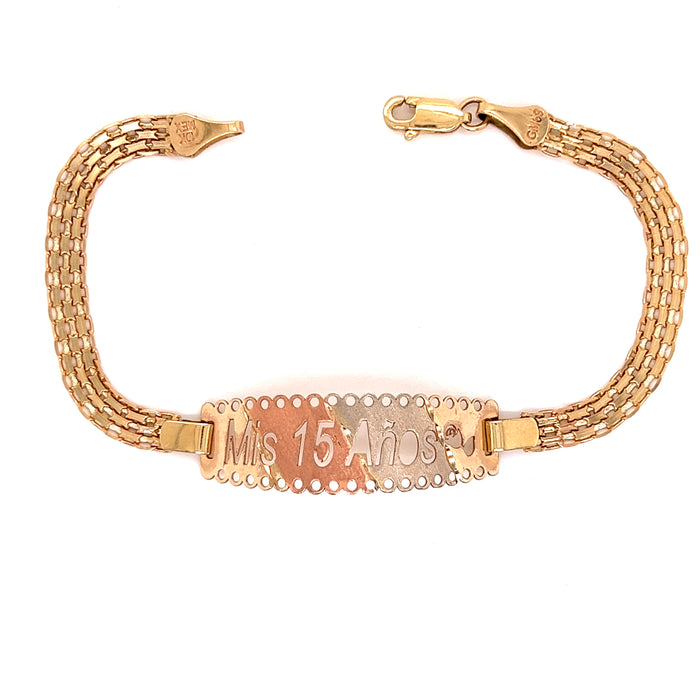 10k Gold "Mis 15 Años" Tri-tone Quince Bracelet