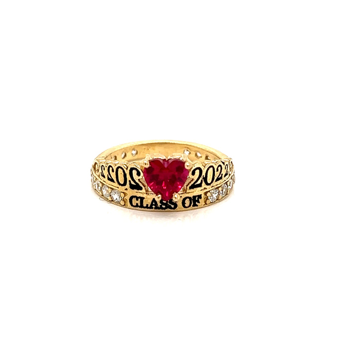 10k Graduation Ring with Center Heart Shaped Gemstone