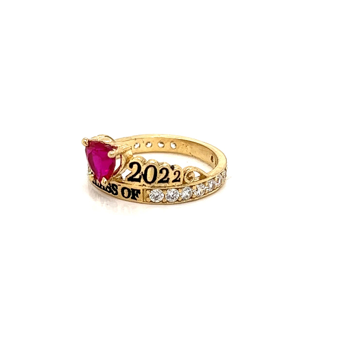 10k Graduation Ring with Center Heart Shaped Gemstone