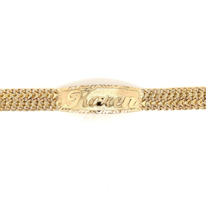 14k Kids Gold Petatillo ID Bracelet with Gold Name Overlay