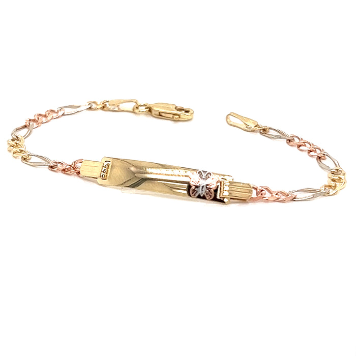 14k Kids Gold ID Bracelet with Gold Name Overlay and Butterfly
