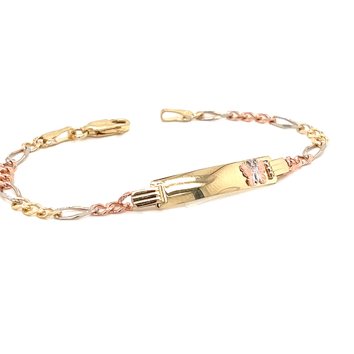 14k Kids Gold ID Bracelet with Gold Name Overlay and Butterfly