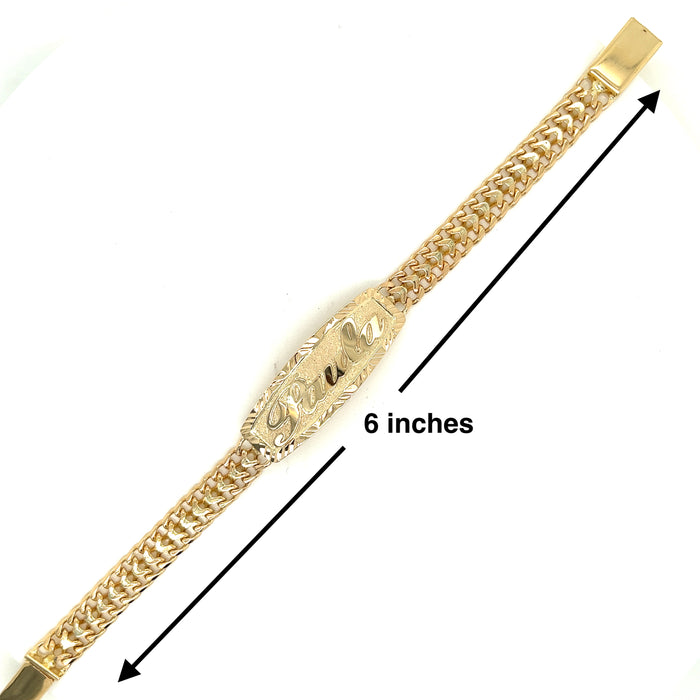 14k Gold Kids Petatillo ID Bracelet with Gold Name Overlay